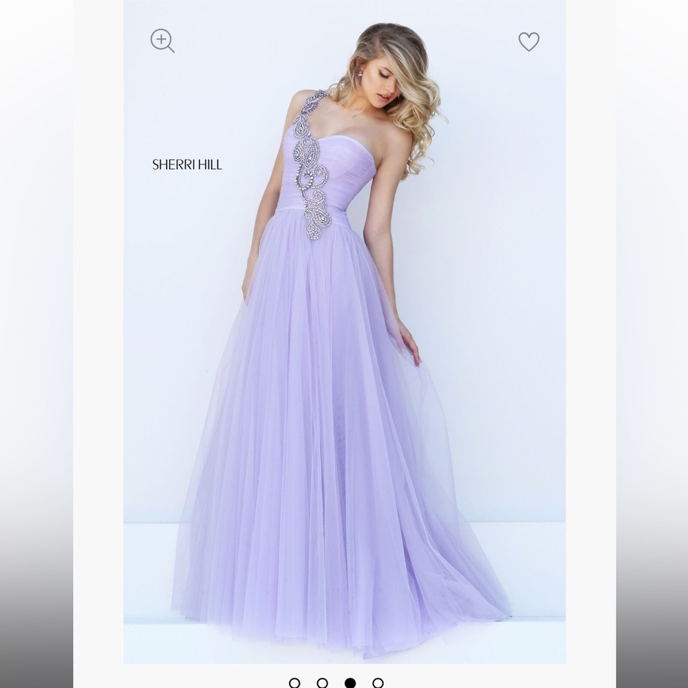 Sherri Hill. Lavender One Shoulder Floor Length Dress. Size 16.